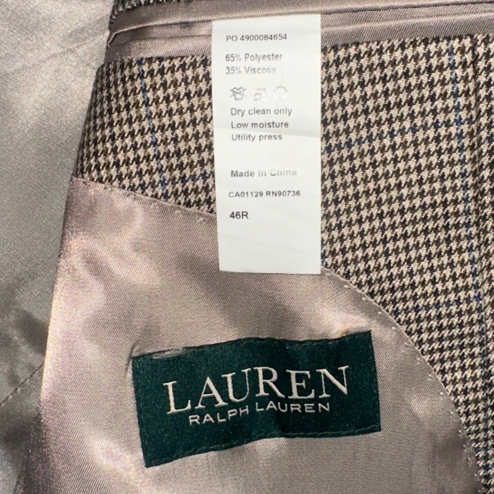 Lauren Ralph Lauren Blazer Mens 46R Tan Brown Houndstooth Sport Coat - Picture 7 of 7